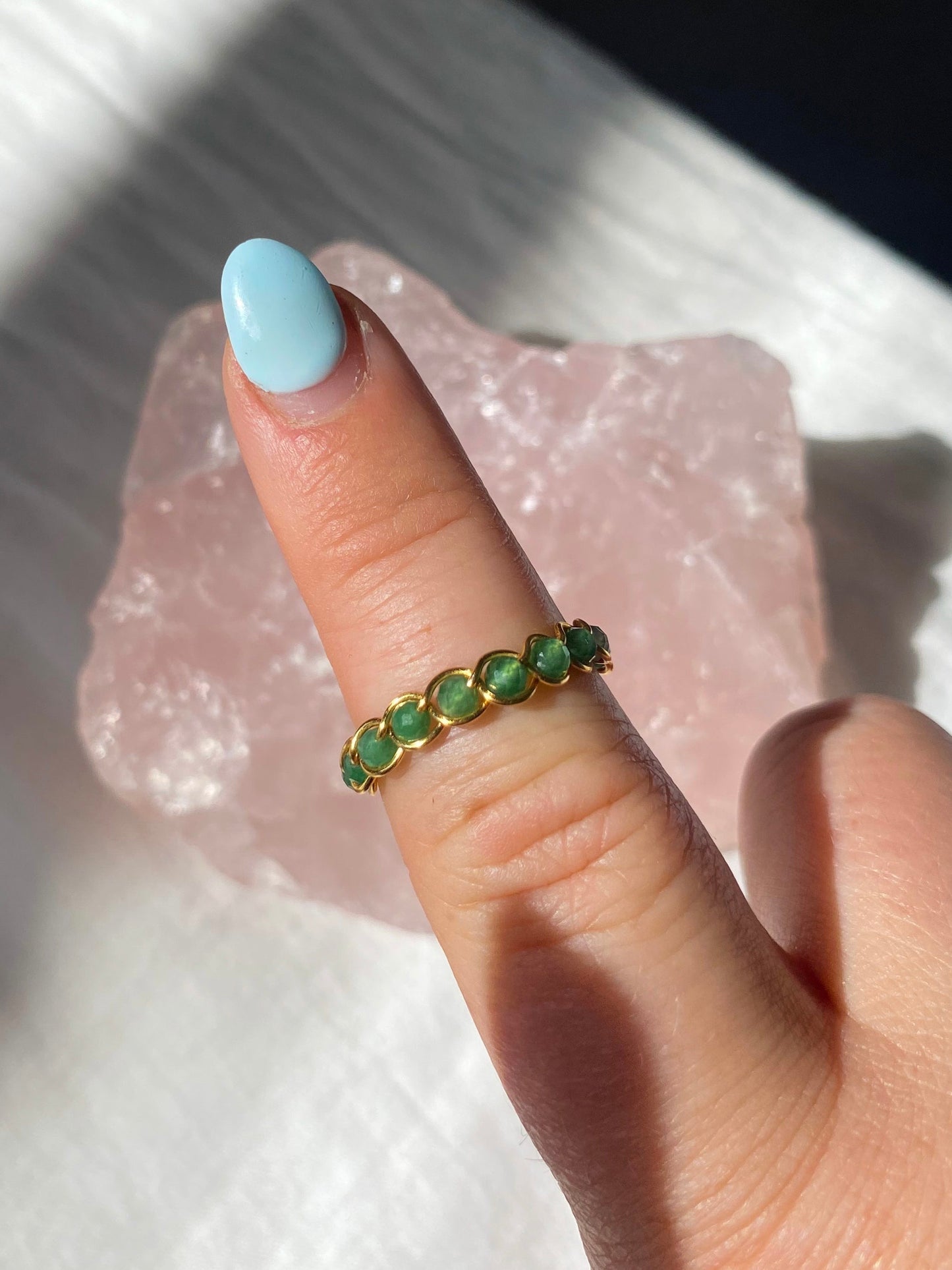Gold green aventurine braided ring