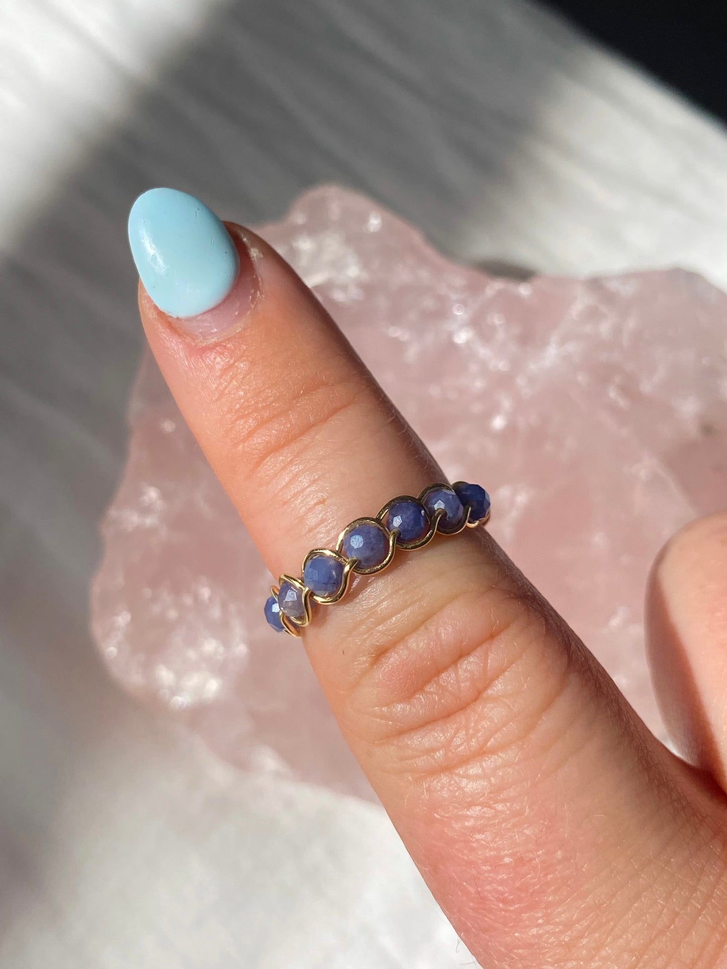 Gold blue aventurine braided ring