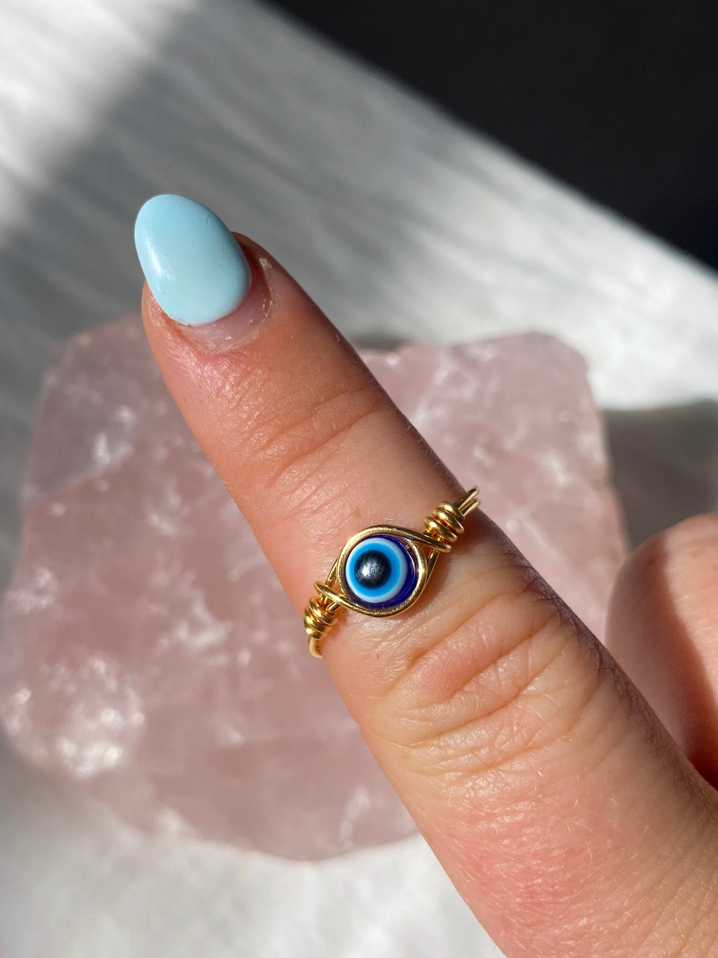 Gold evil eye intention ring