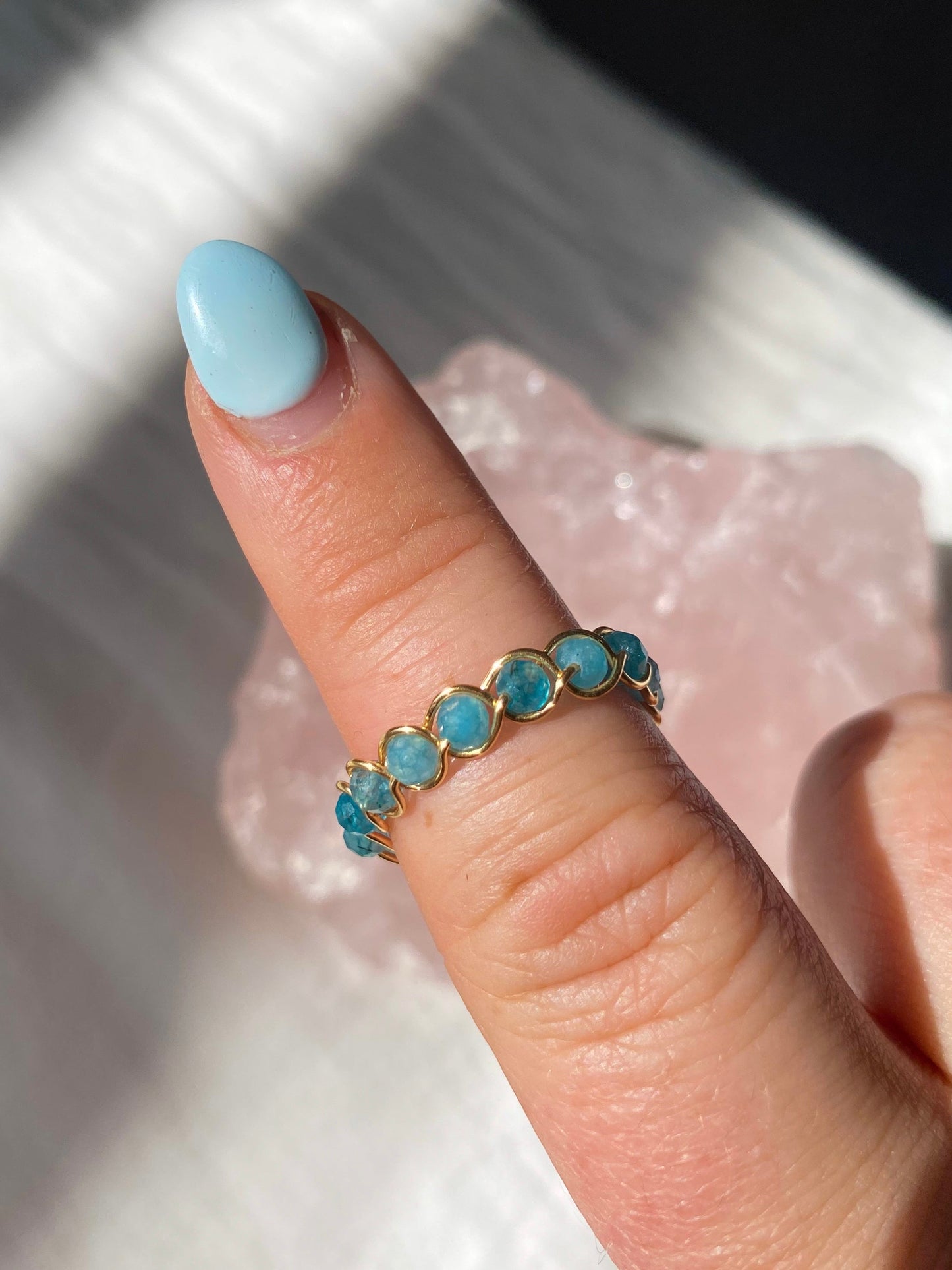 Gold blue chardonnay braided ring