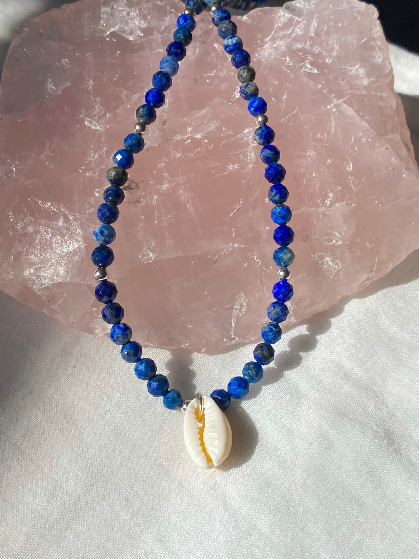 Silver blue lapis & shell necklace