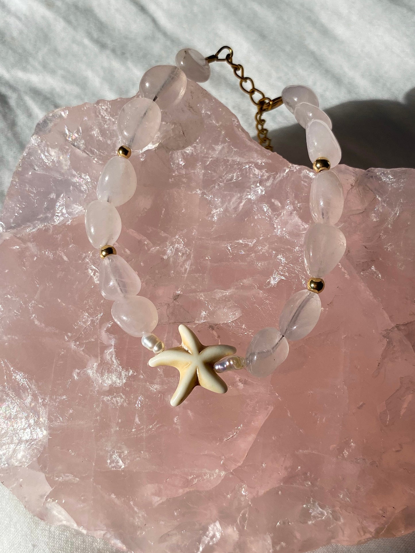 Gold Rose quartz & starfish bracelet