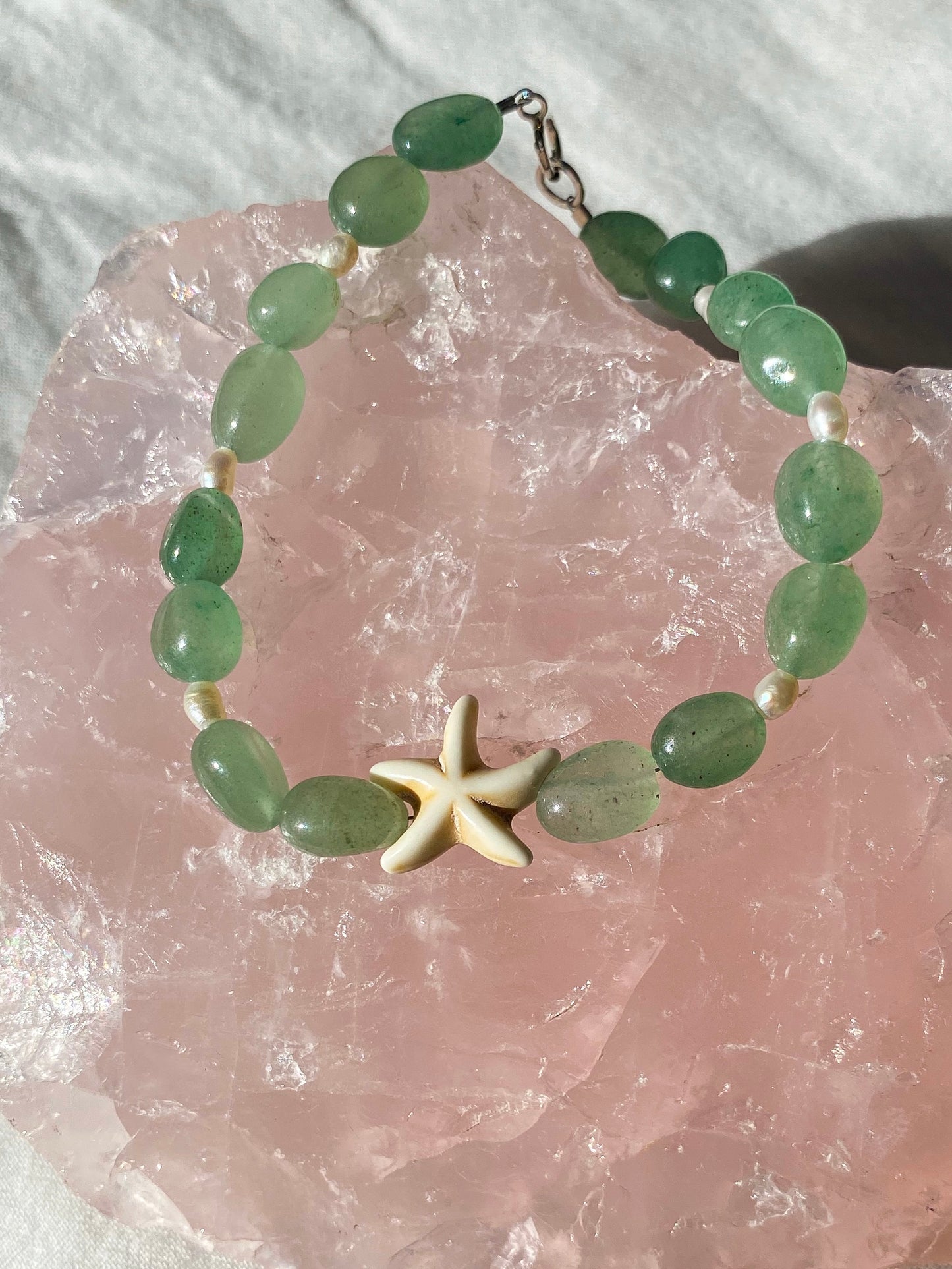 Silver green aventurine starfish bracelet