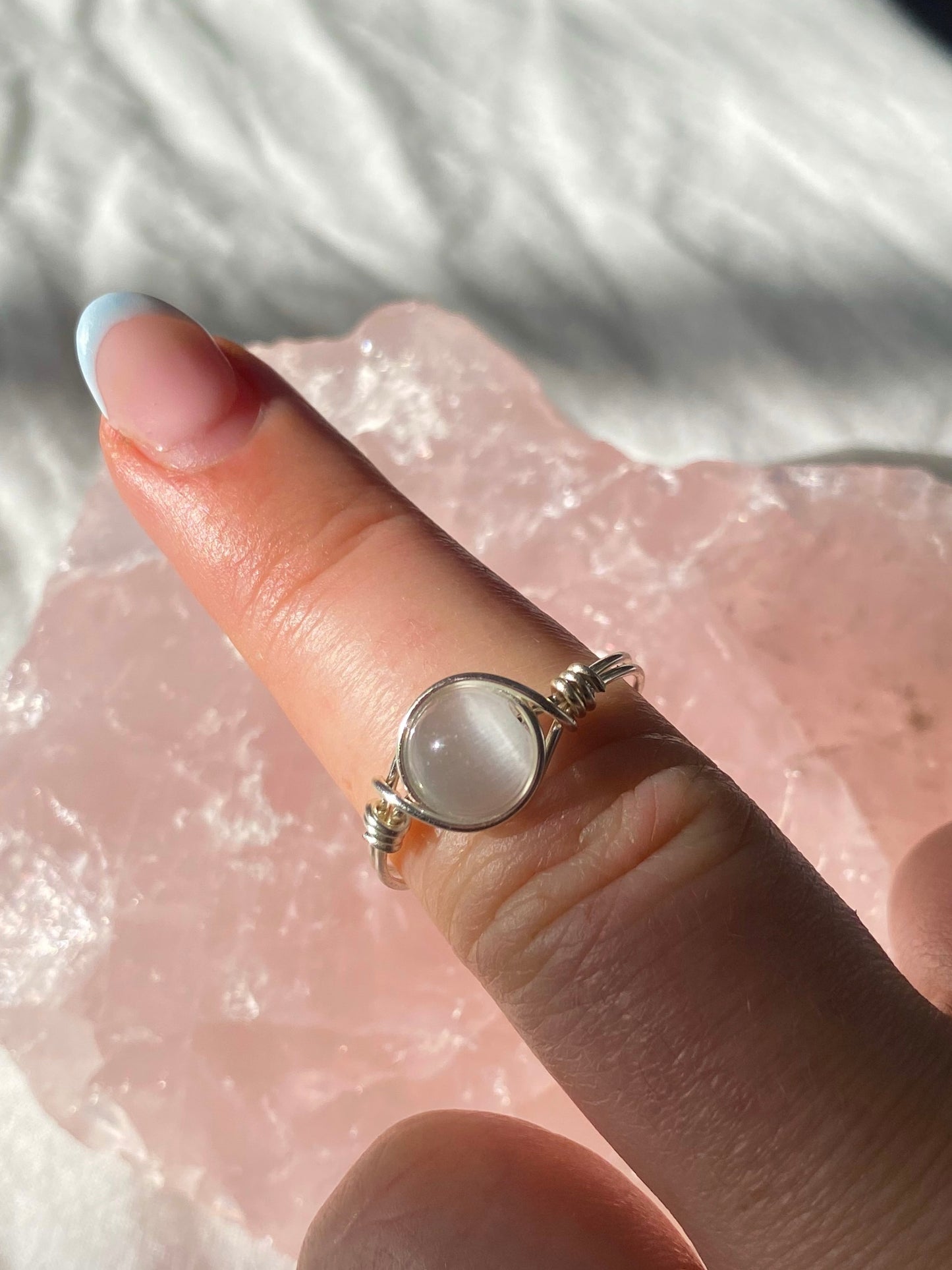 Silver Selenite beginnings ring