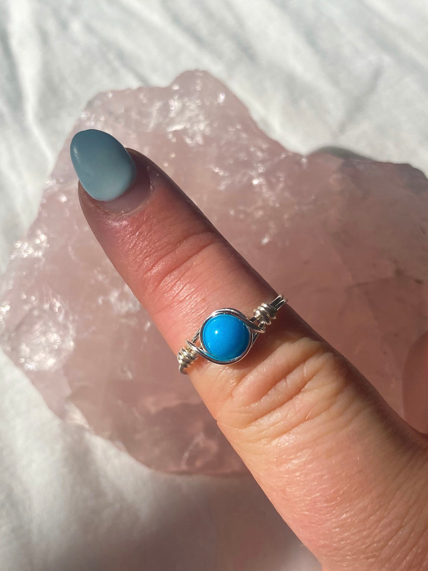 Silver blue intention ring