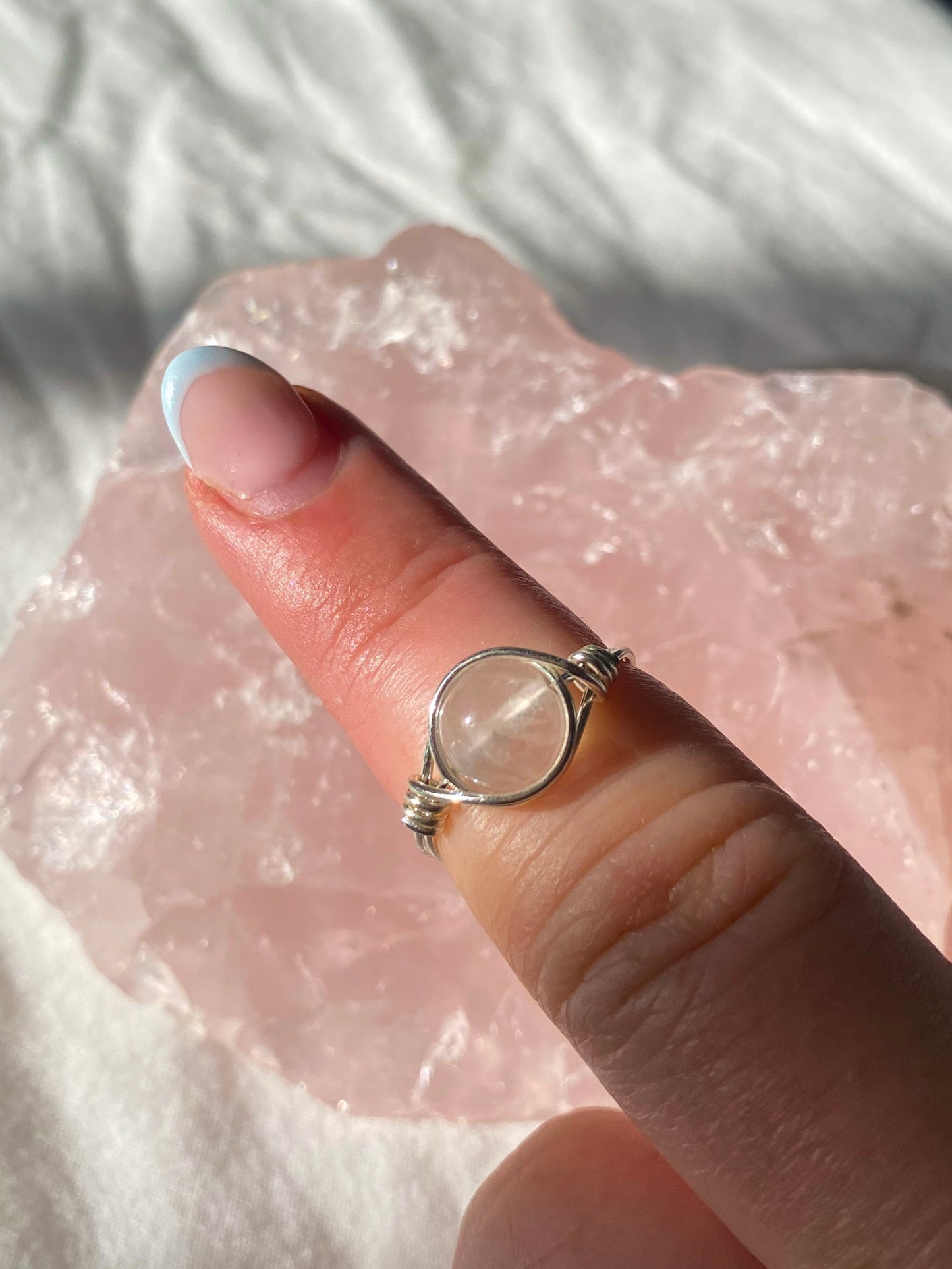 Silver rose quartz beginnings ring