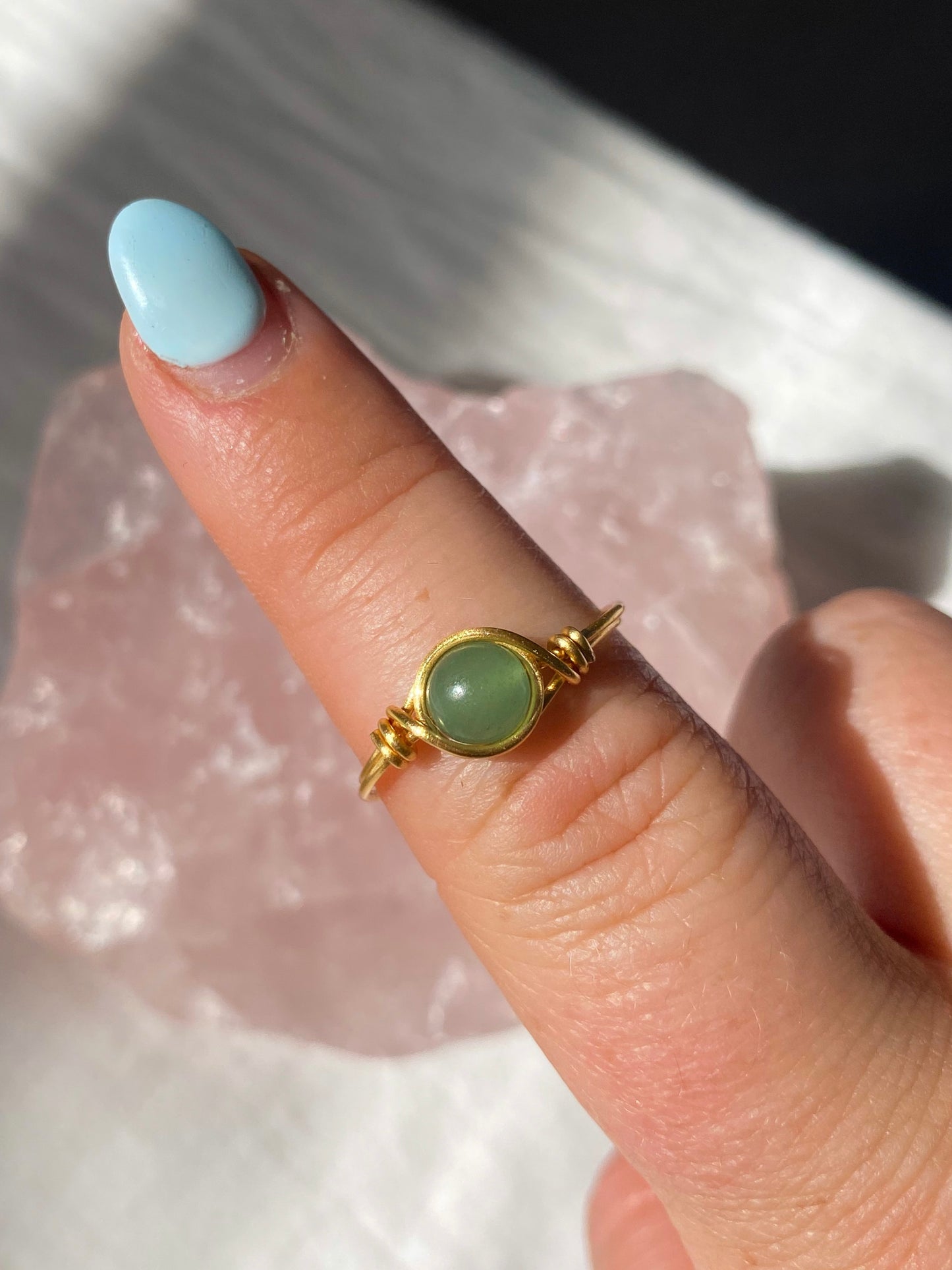 Gold green aventurine intention ring