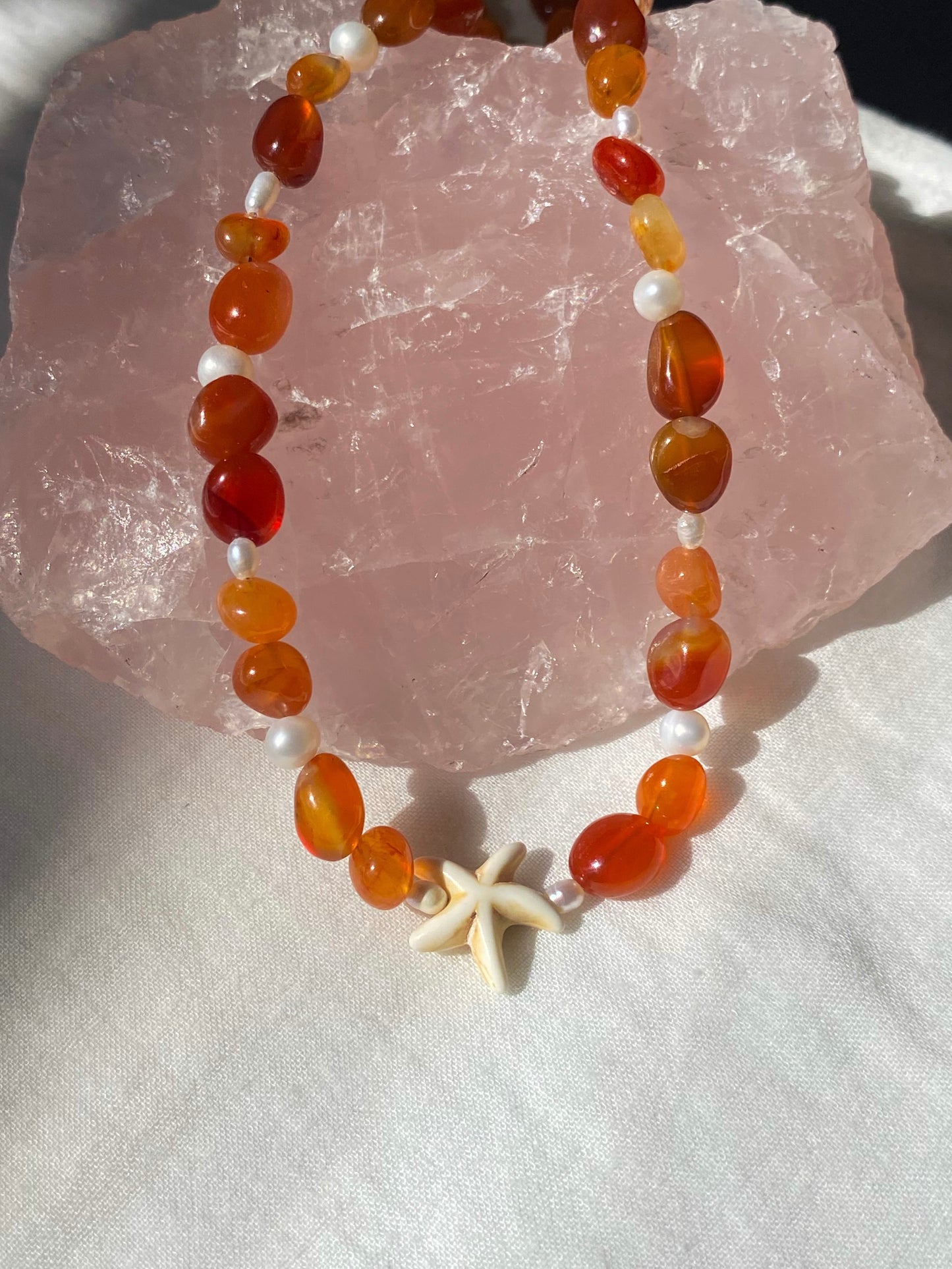 Silver orange agate & starfish necklace
