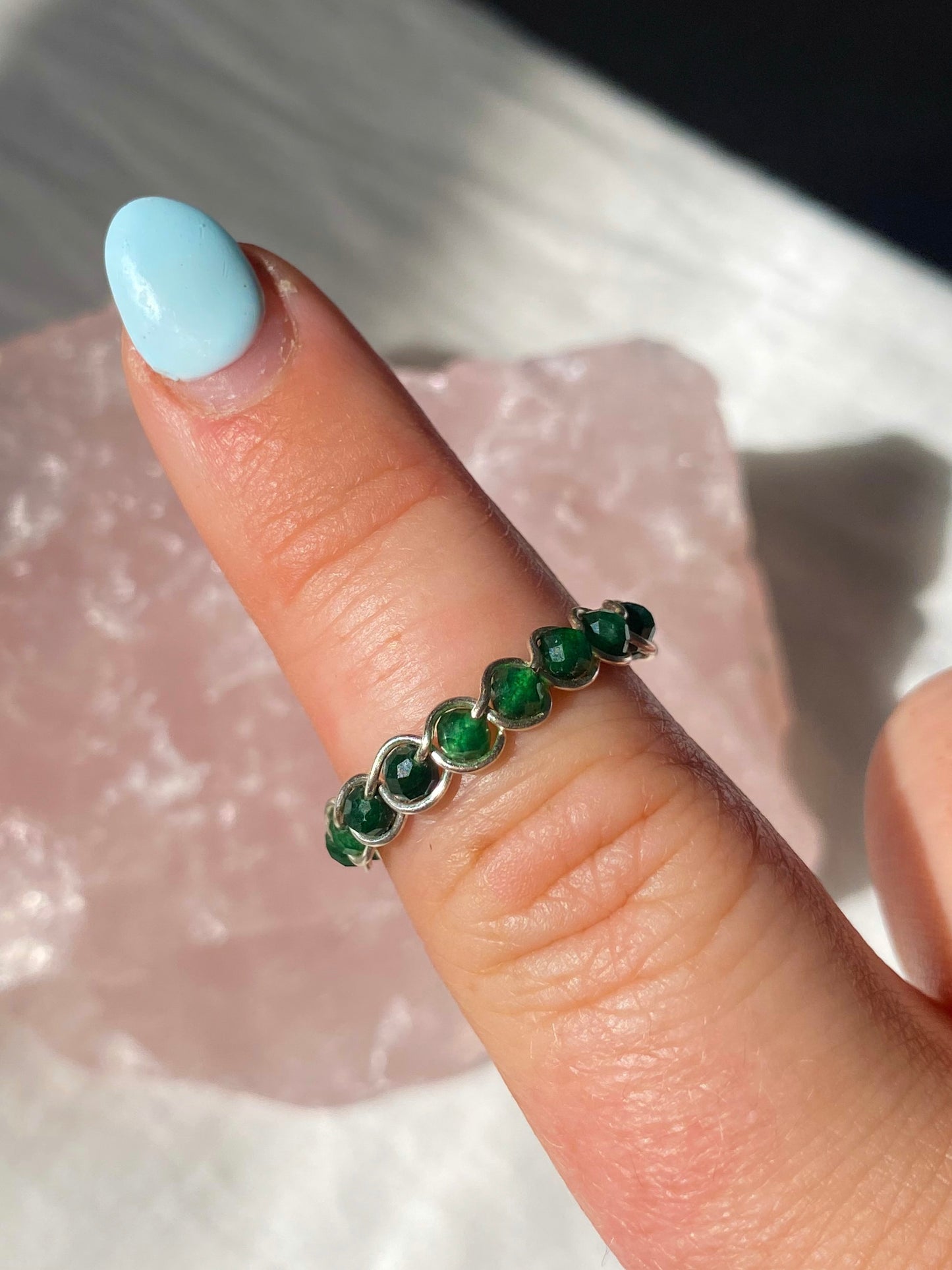Silver jade braided ring