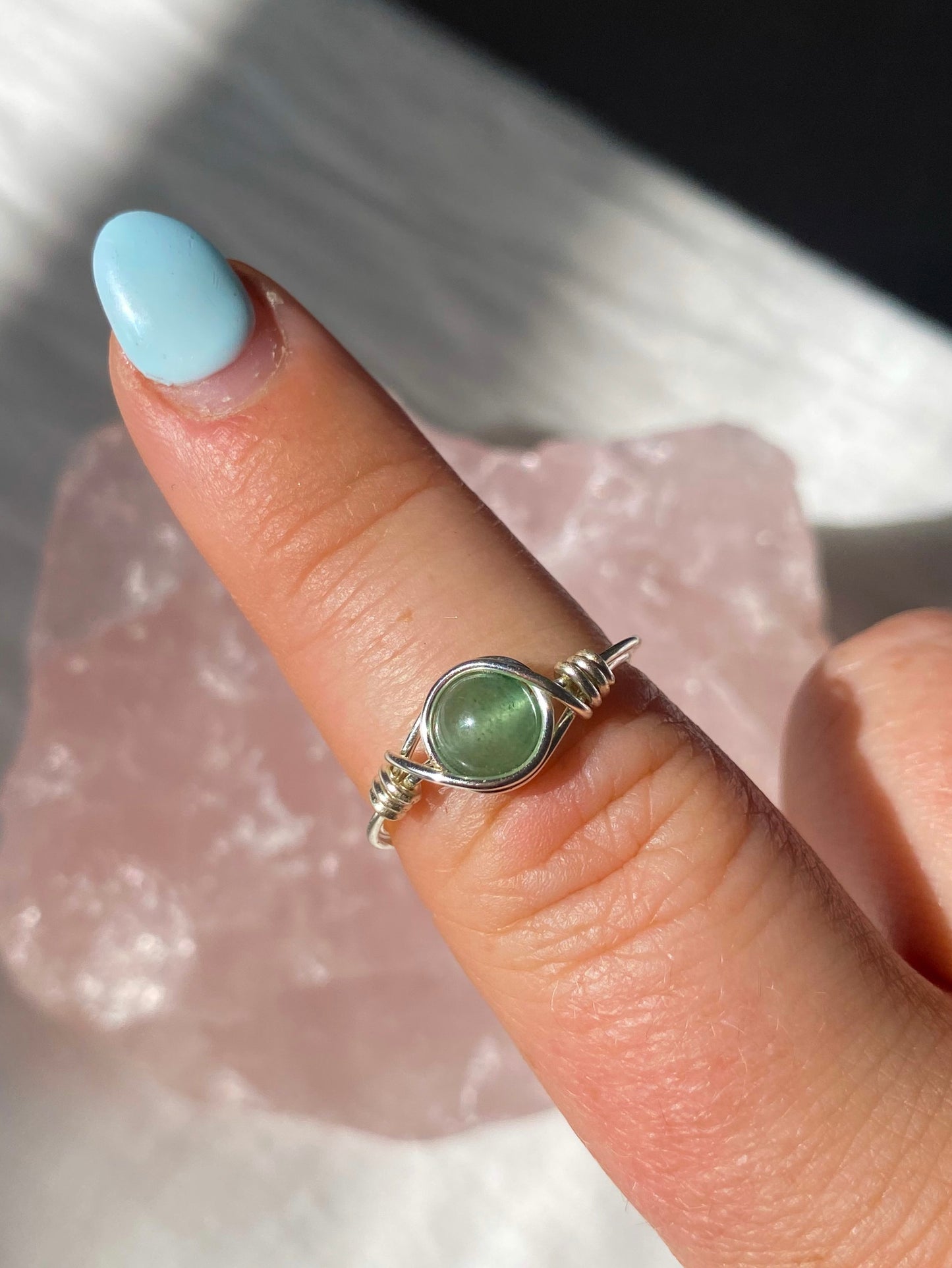 Silver green aventurine intention ring