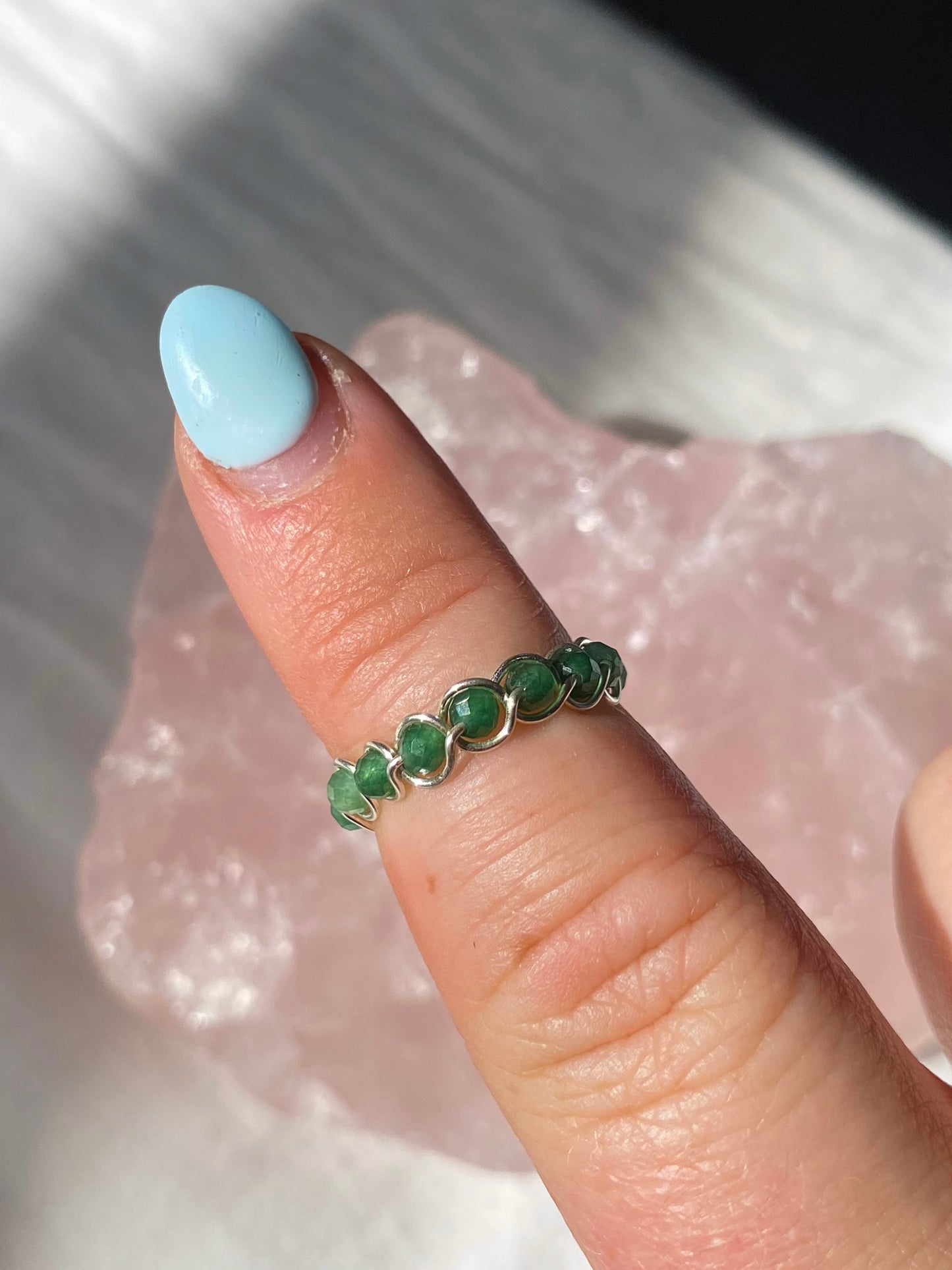 Silver green aventurine braided ring