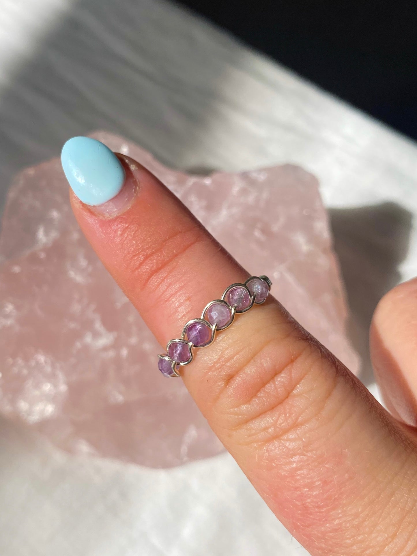 Silver amethyst braided ring