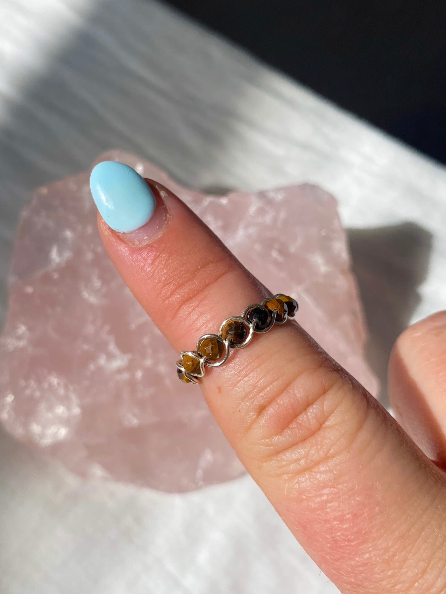 Silver tigers eye braided ring