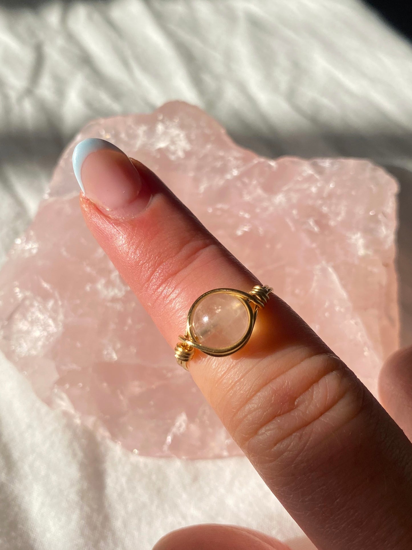 Gold rose quartz beginnings ring