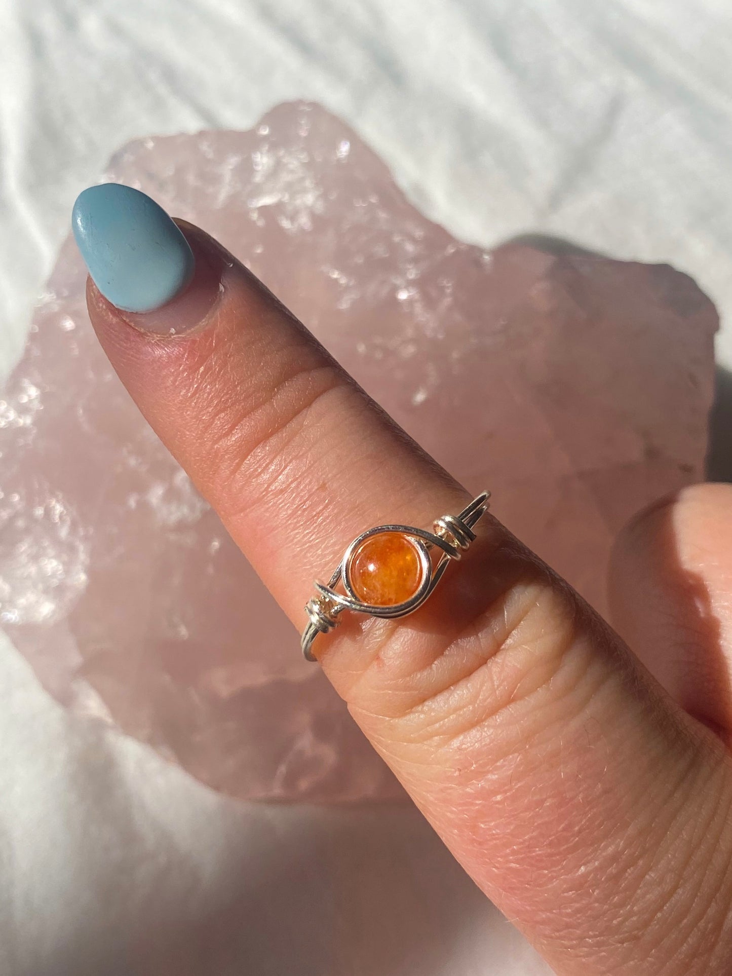 Silver orange angelite intention ring