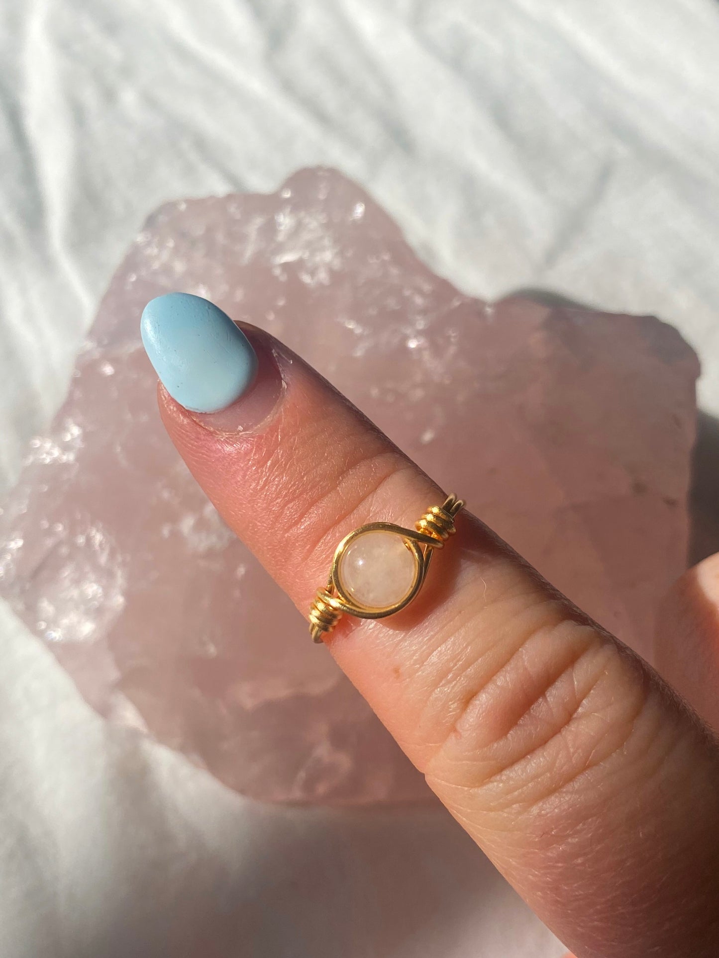 Gold rose quartz intention ring