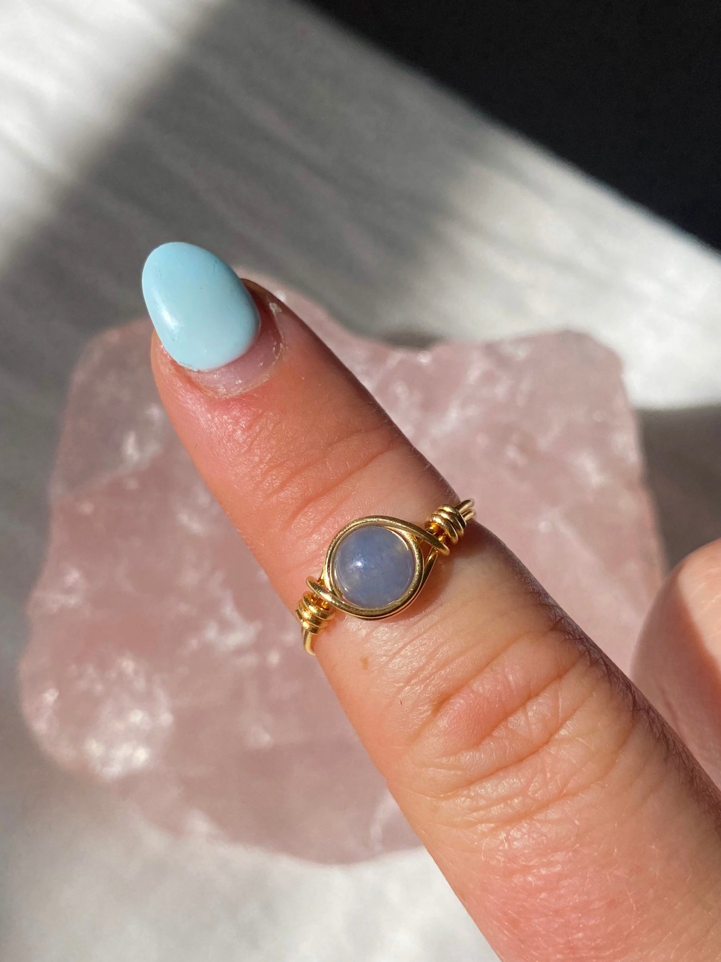 Gold blue aventurine intention ring