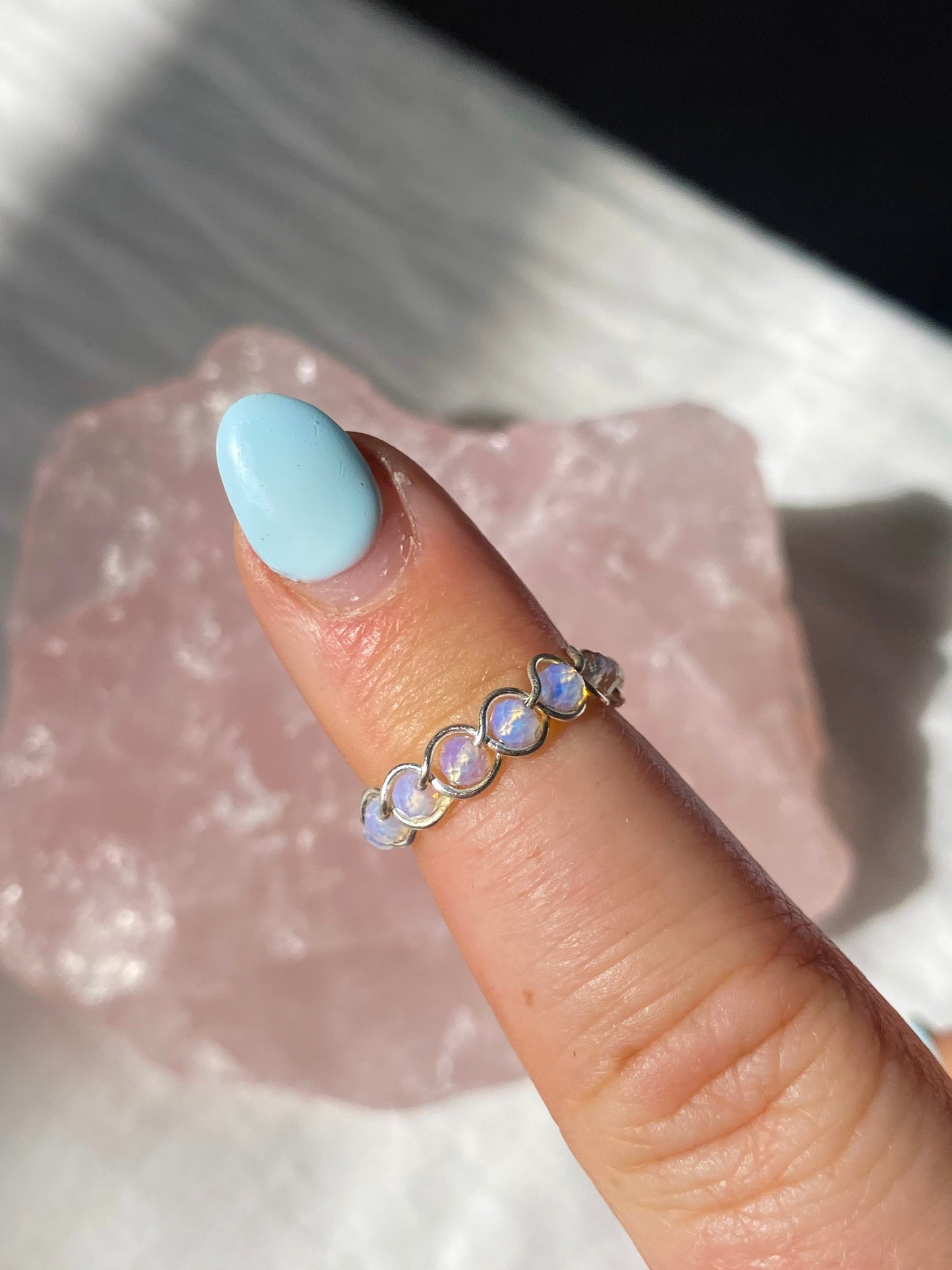 Silver Opal braided ring