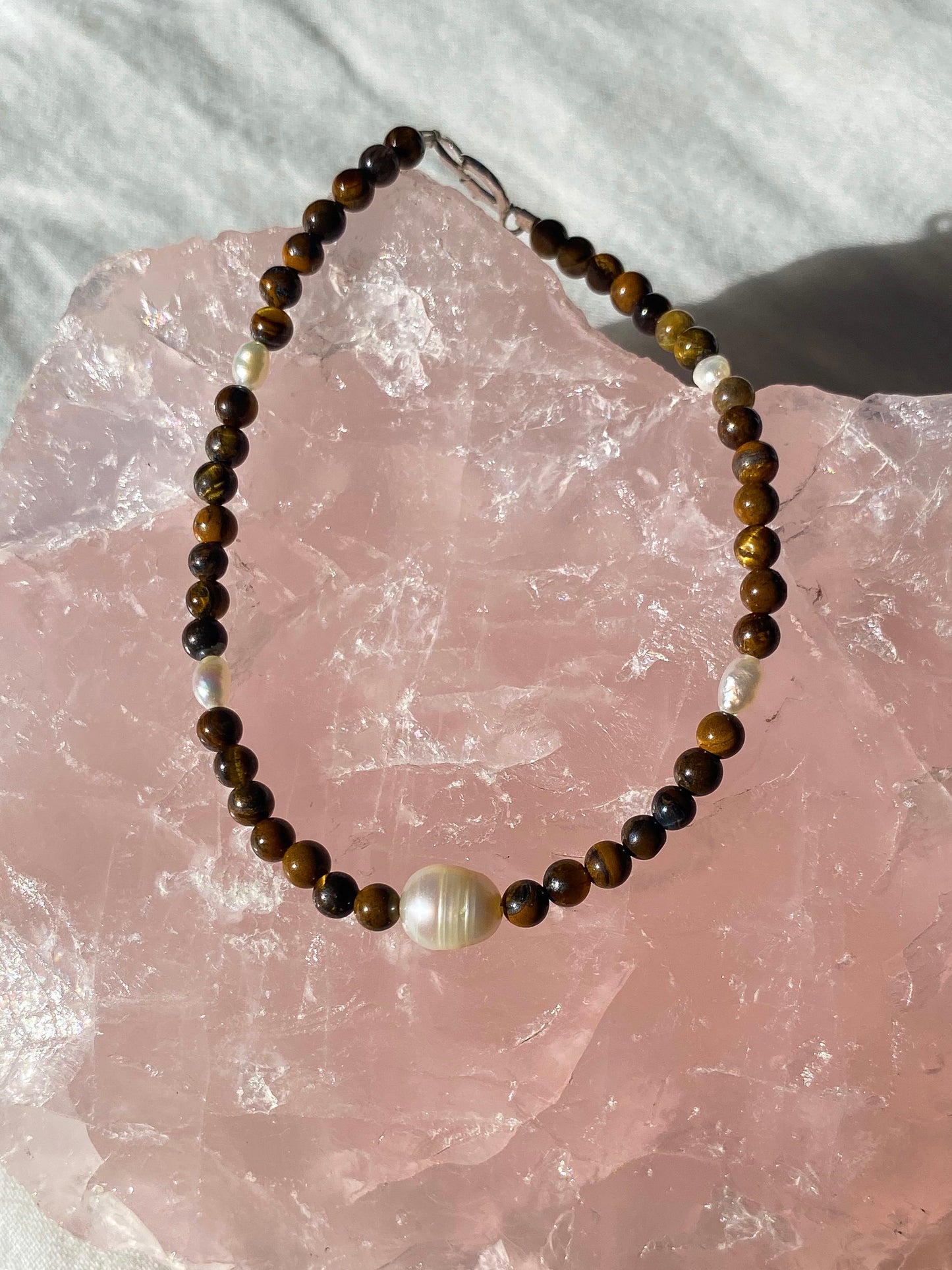 Silver tigers eye & Pearl bracelet