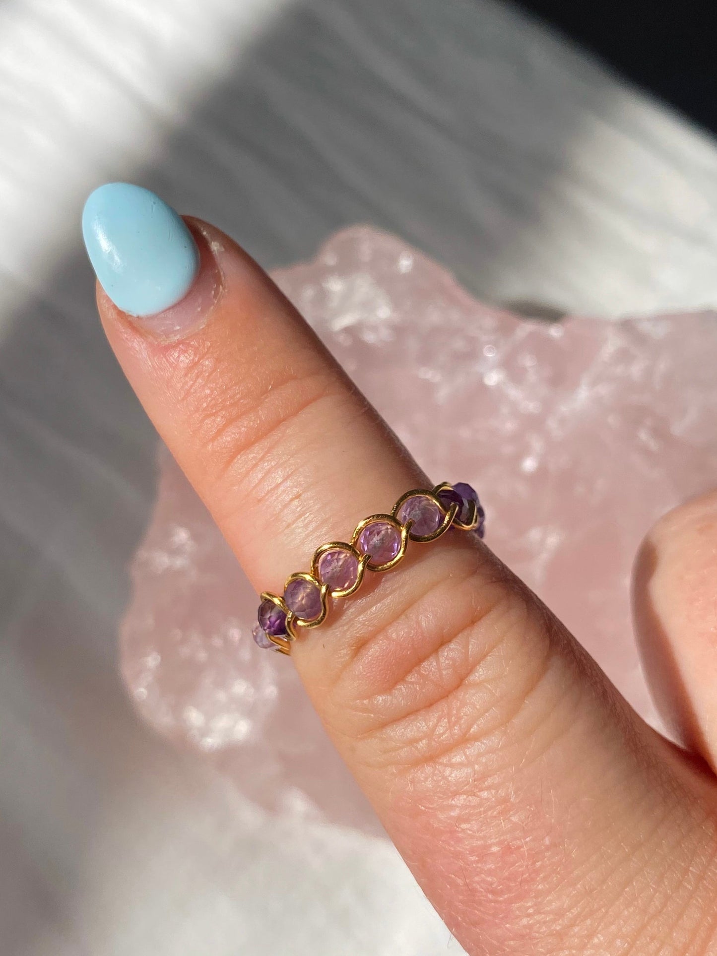 Gold amethyst braided ring