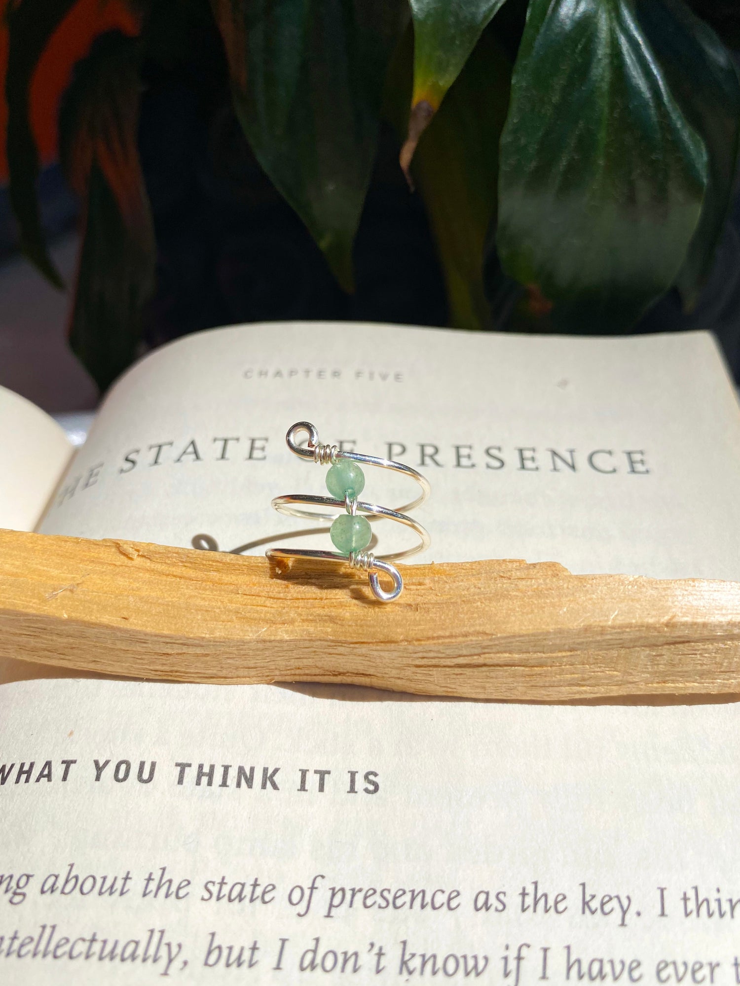 Silver green aventurine essence ring