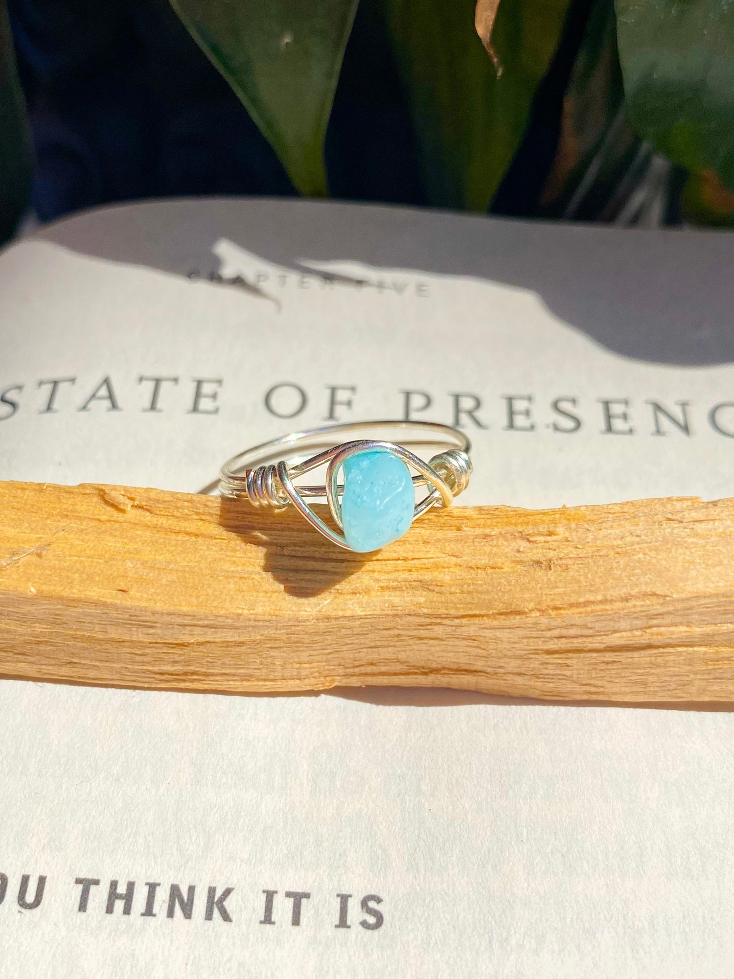 Silver aquamarine chip ring