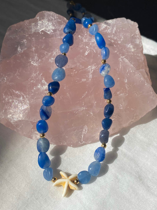 Gold Blue Aventurine & starfish necklace